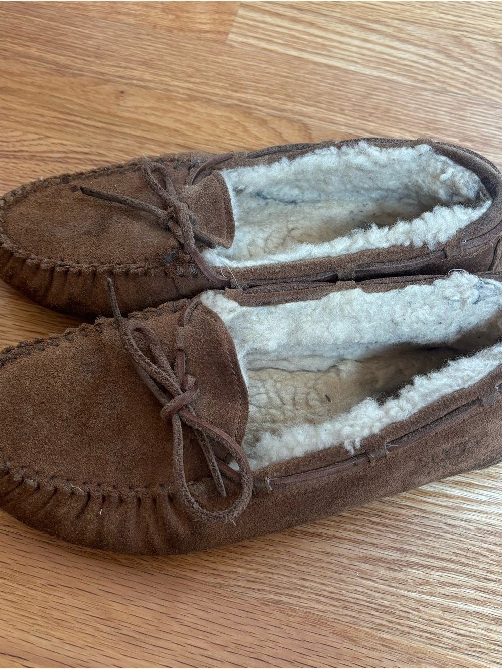 UGG Kids Brown Suede Shearling-Lined Moccasin Slippers